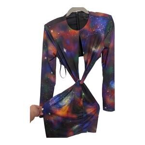 Michael Costello X Revolve Galaxy Mini Dress Cut Out Long Sleeve Purple Size S